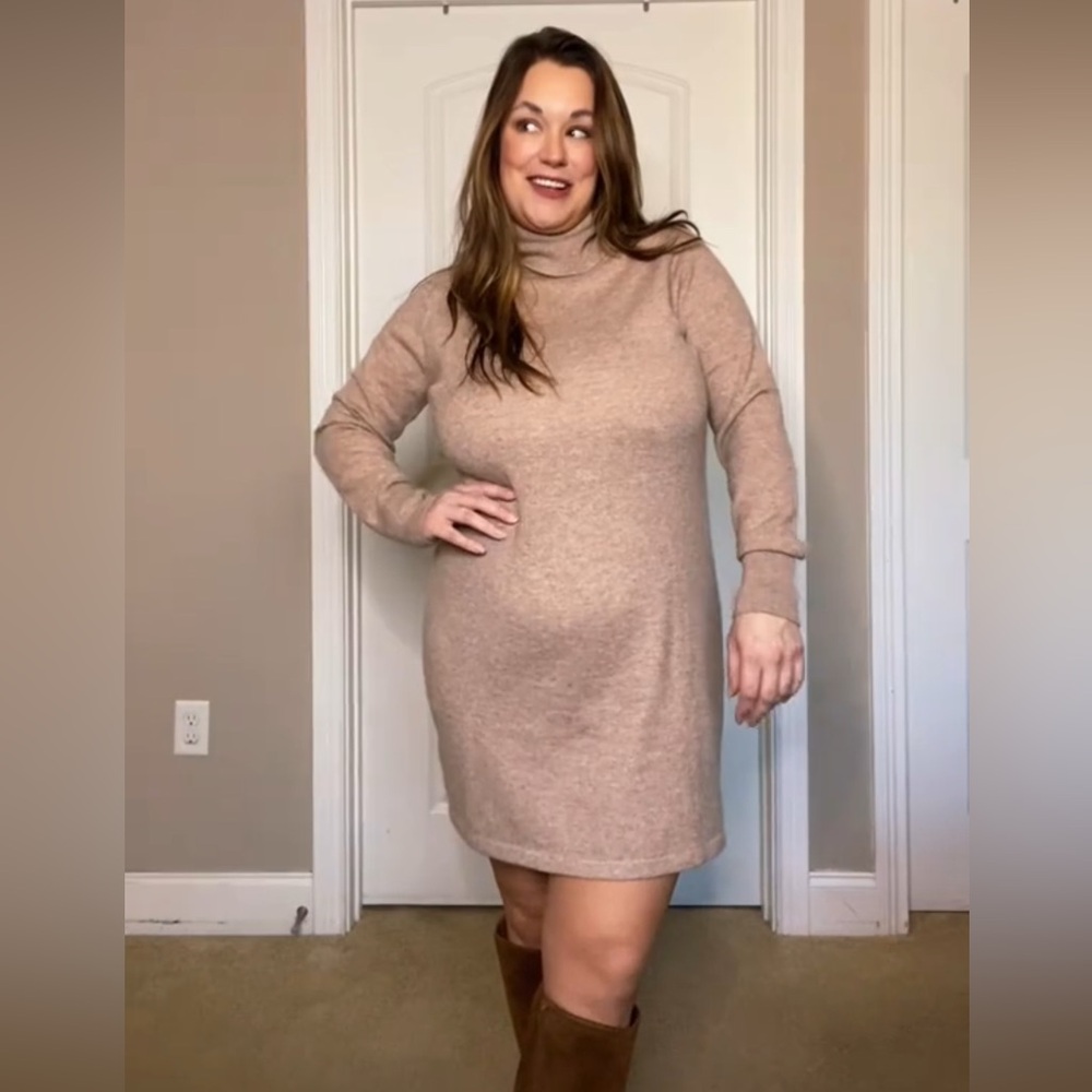 Mongolian Cashmere Turtleneck Sweater Dress